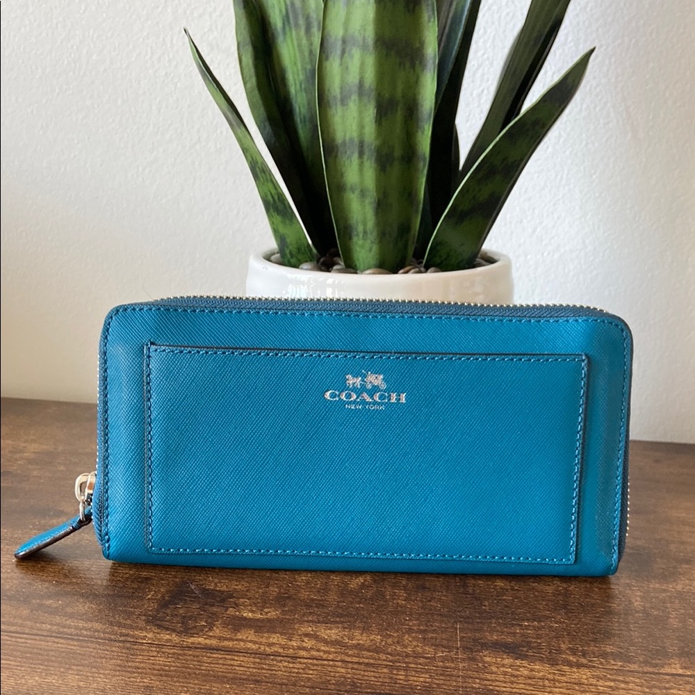 EUC Coach Teal Blue Long Wallet